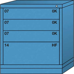 Lyon - 4 Drawer, Standard Bench Height - Single Drawer Access Cabinet - Steel, 30" Wide x 28-1/4" Deep x 33-1/4" High, Wedgewood Blue - Industrial Tool & Supply