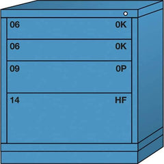 Lyon - 4 Drawer, Standard Bench Height - Multiple Drawer Access Cabinet - Steel, 30" Wide x 28-1/4" Deep x 33-1/4" High, Wedgewood Blue - Industrial Tool & Supply