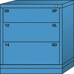 Lyon - 3 Drawer, Standard Bench Height - Single Drawer Access Cabinet - Steel, 30" Wide x 28-1/4" Deep x 33-1/4" High, Wedgewood Blue - Industrial Tool & Supply