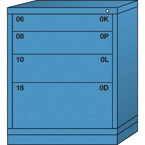 Lyon - 4 Drawer, Standard Mid-Range - Multiple Drawer Access Cabinet - Steel, 30" Wide x 28-1/4" Deep x 37-15/79" High, Wedgewood Blue - Industrial Tool & Supply