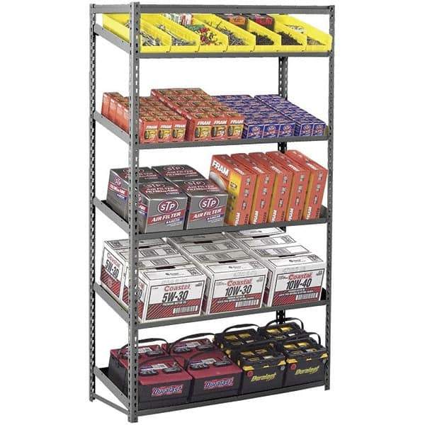 Tennsco - 5 Shelf Starter Flat Slope Open Steel Shelving - 36" Wide x 84" High x 18" Deep, Medium Gray - Industrial Tool & Supply
