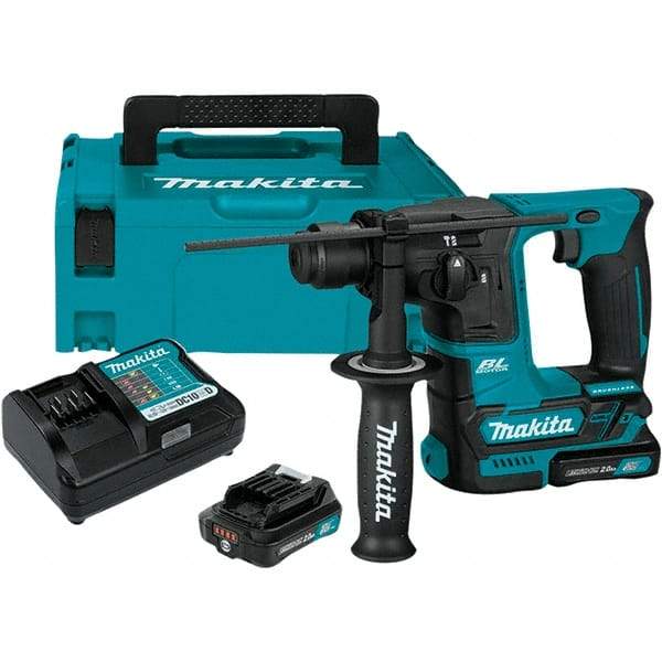 Makita - 12 Volt 5/8" Keyless Chuck Cordless Rotary Hammer - 0 to 4,800 BPM, 0 to 680 RPM, Reversible - Industrial Tool & Supply