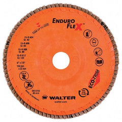 WALTER Surface Technologies - 80 Grit, 6" Disc Diam, 7/8" Center Hole, Type 27 Zirconia Alumina Flap Disc - 10,200 Max RPM, Poly Cotton Backing, Threaded Hole Attaching System, Coated - Industrial Tool & Supply