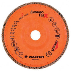 WALTER Surface Technologies - 40 Grit, 6" Disc Diam, 7/8" Center Hole, Type 27 Zirconia Alumina Flap Disc - 10,200 Max RPM, Poly Cotton Backing, Threaded Hole Attaching System, Coated - Industrial Tool & Supply