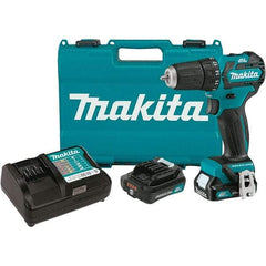 Makita - 12 Volt 3/8" Chuck Pistol Grip Handle Cordless Drill - 0-1500 RPM, Keyless Chuck, Reversible, 2 Lithium-Ion Batteries Included - Industrial Tool & Supply