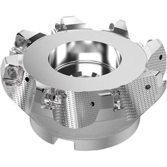Seco - 5" Cut Diam, 1-1/2" Arbor Hole, 0.315" Max Depth of Cut, 71° Indexable Chamfer & Angle Face Mill - 8 Inserts, SN.. Insert, Right Hand Cut, 8 Flutes, Through Coolant, Series R220.56 - Industrial Tool & Supply