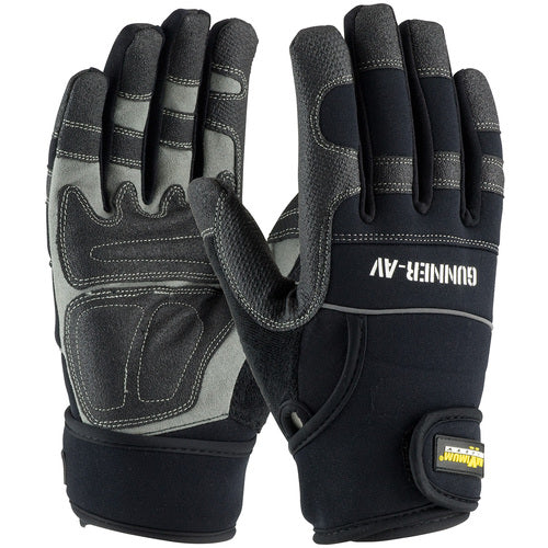 ‎120-4400/M Gloves /Liners - Gunner AV - Padded Synthetic PVC/ Black Palm - Spandex Back - Wrist Strap - Exact Industrial Supply
