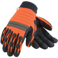 ‎120-4700/L All Purp Work Gloves - Miner's Miracle - Black Synthetic Leather w/PVC Grip - HV Orange Back - Exact Industrial Supply