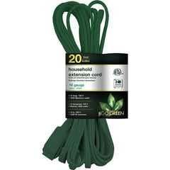 GoGreen Power - Power Cords; Cord Type: Extension Cord ; Overall Length (Feet): 20 ; Cord Color: Green ; Amperage: 13 ; Voltage: 125 ; Wire Gauge/Number of Conductors: 16/2 - Exact Industrial Supply
