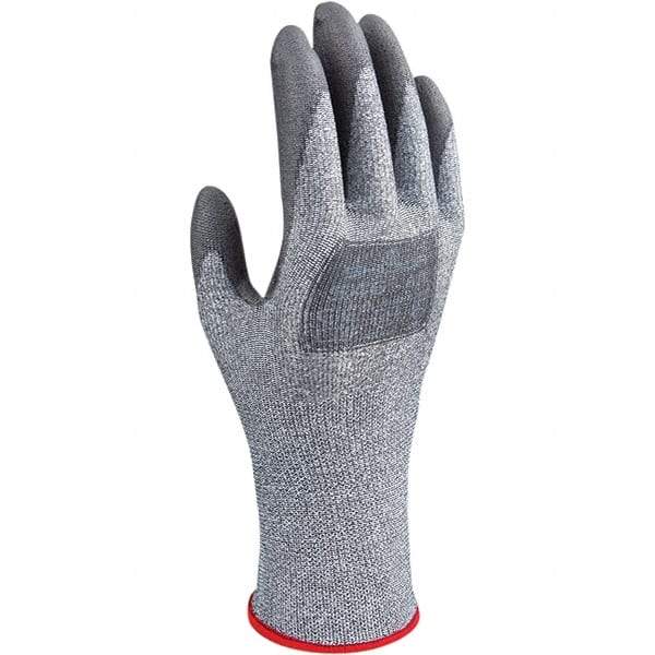 SHOWA - Size 2XL (10), ANSI Cut Lvl A3, Puncture Lvl 2, Abrasion Lvl 4, Polyurethane Coated HPPE/Glass Cut Resistant Gloves - 10.7" Long, Palm & Fingertips Coated, HPPE & Polyester Lining, Continuous Knit Cuff, Gray/Gray, Paired - Industrial Tool & Supply