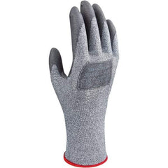 SHOWA - Size 2XL (10), ANSI Cut Lvl A3, Puncture Lvl 2, Abrasion Lvl 4, Polyurethane Coated HPPE/Glass Cut Resistant Gloves - 10.7" Long, Palm & Fingertips Coated, HPPE & Polyester Lining, Continuous Knit Cuff, Gray/Gray, Paired - Industrial Tool & Supply