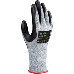 SHOWA - Size XL (9), ANSI Cut Lvl A4, Puncture Lvl 2, Abrasion Lvl 4, Foam Nitrile Coated HPPE/Glass Cut Resistant Gloves - 10.75" Long, Palm & Fingertips Coated, Engineered Yarn, HPPE & Spandex Lining, Continuous Knit Cuff, White/Black, Paired - Industrial Tool & Supply