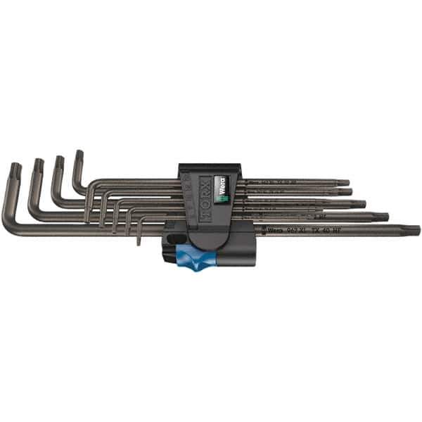 Wera - 9 Piece T8 to T40 Black Oxide Finish L-Key Torx Key Set - T8, T9, T10, T15, T20, T25, T27, T30, T40 Torx Size - Industrial Tool & Supply