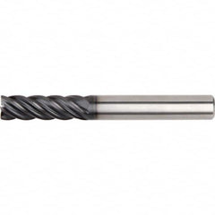 Corner Radius End Mill: 3/8″ Dia, 1-1/8″ LOC, 0.03″ Radius, 5 Flutes, Solid Carbide 3″ OAL, 3/8″ Shank Dia, 40 ° Helix, AlTiN Coated, Corner Radius End, Series KOR5