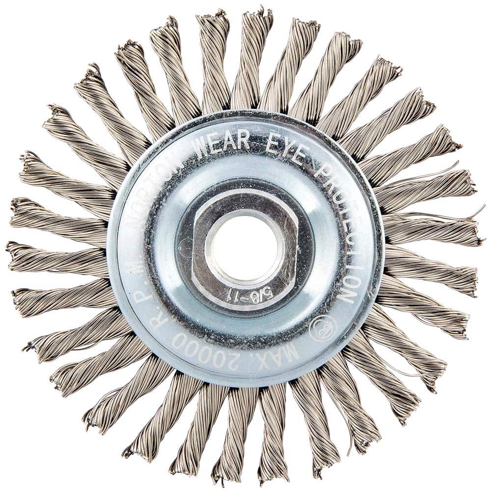 Norton - 4" OD, 5/8-11 Arbor Hole, Stringer Bead Twist Knot Stainless Steel Wheel Brush - Industrial Tool & Supply