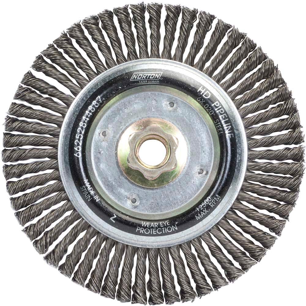Norton - 6" OD, 5/8-11 Arbor Hole, Stringer Bead Carbon Wheel Brush - Industrial Tool & Supply