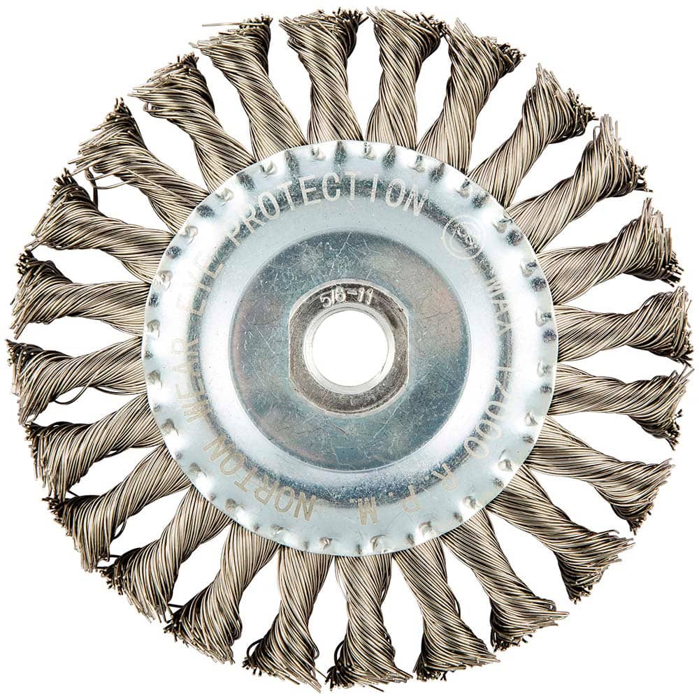 Norton - 5" OD, 5/8-11 Arbor Hole, Stringer Bead Stainless Steel Wheel Brush - Industrial Tool & Supply