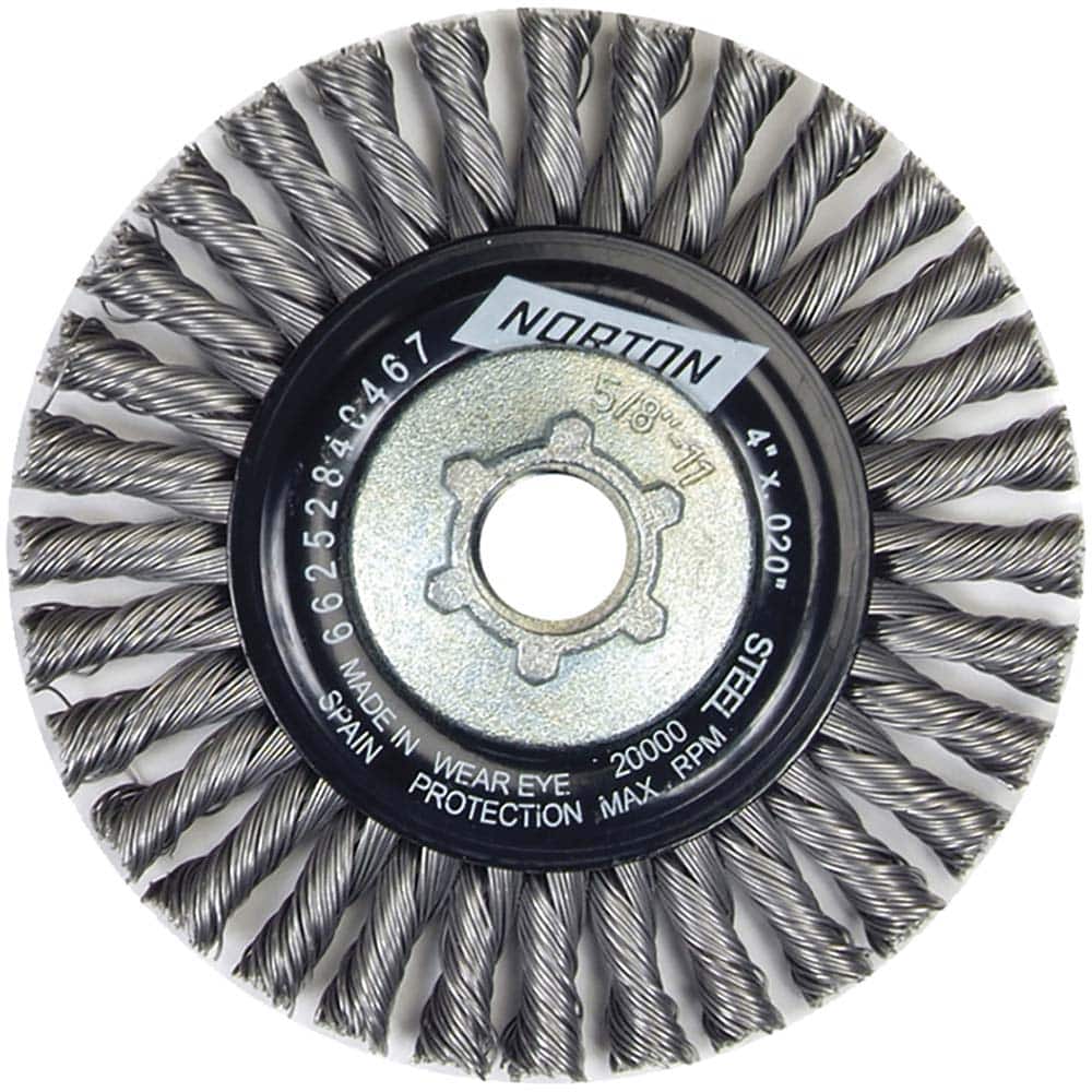 Norton - 4" OD, 5/8-11 Arbor Hole, Stringer Bead Twist Knot Carbon Wheel Brush - Industrial Tool & Supply