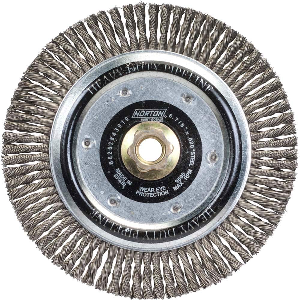 Norton - 6-7/8" OD, 5/8-11 Arbor Hole, Stringer Bead Carbon Wheel Brush - Industrial Tool & Supply
