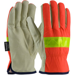 ‎125-468/XL Leather Drivers Gloves - Hi-Vis Fabric - 3M Thinsulate Lining w/Pigskin Palm - Keystone Thumb - Exact Industrial Supply