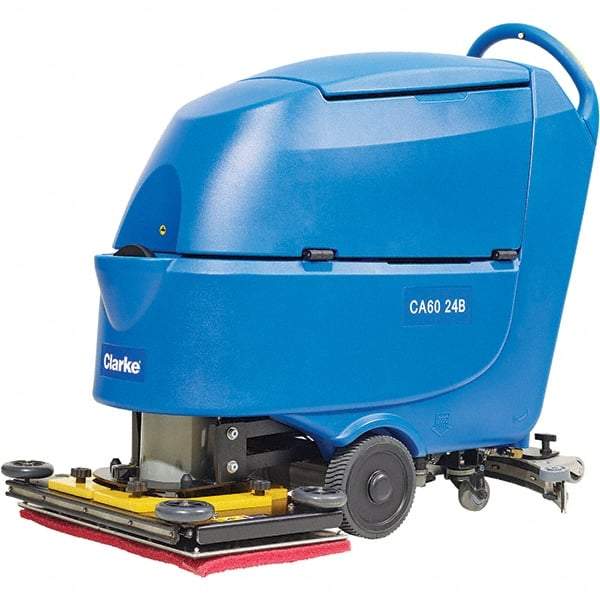 Clarke - 24" Cleaning Width, Battery Powered Walk Behind & Floor Scrubber - 1 hp, 2,250 RPM, 47" Water Lift, 16 Gal Tank Capacity, Series CA60 - Industrial Tool & Supply
