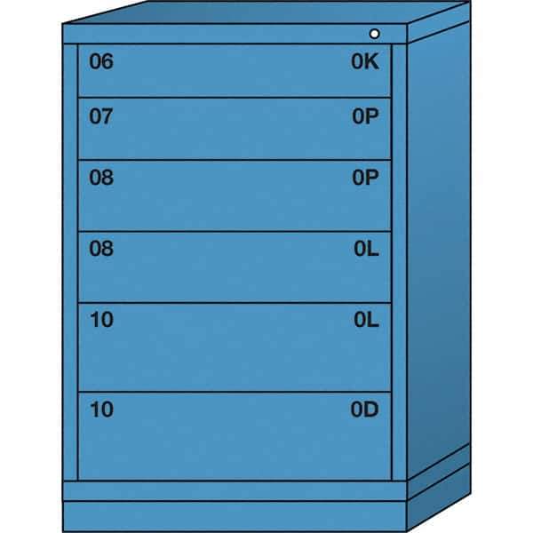 Lyon - 6 Drawer, Standard Counter - Multiple Drawer Access Cabinet - Steel, 30" Wide x 28-1/4" Deep x 44-1/4" High, Wedgewood Blue - Industrial Tool & Supply