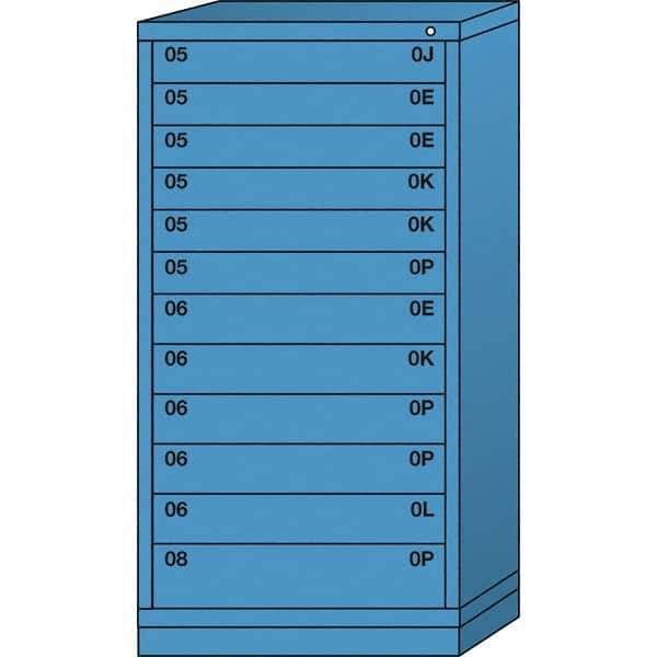 Lyon - 12 Drawer, Standard Eye-Level - Single Drawer Access Cabinet - Steel, 30" Wide x 28-1/4" Deep x 59-1/4" High, Wedgewood Blue - Industrial Tool & Supply