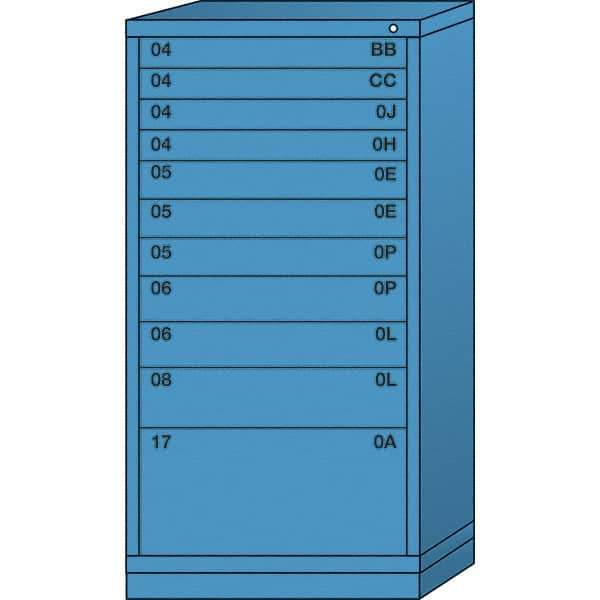 Lyon - 11 Drawer, Standard Eye-Level - Single Drawer Access Cabinet - Steel, 30" Wide x 28-1/4" Deep x 59-1/4" High, Wedgewood Blue - Industrial Tool & Supply