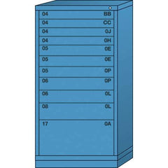 Lyon - 11 Drawer, Standard Eye-Level - Multiple Drawer Access Cabinet - Steel, 30" Wide x 28-1/4" Deep x 59-1/4" High, Wedgewood Blue - Industrial Tool & Supply