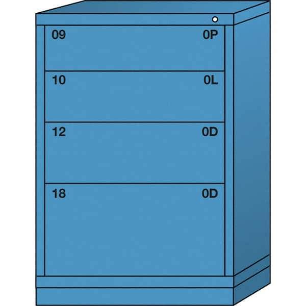 Lyon - 4 Drawer, Standard Counter - Multiple Drawer Access Cabinet - Steel, 30" Wide x 28-1/4" Deep x 44-1/4" High, Wedgewood Blue - Industrial Tool & Supply