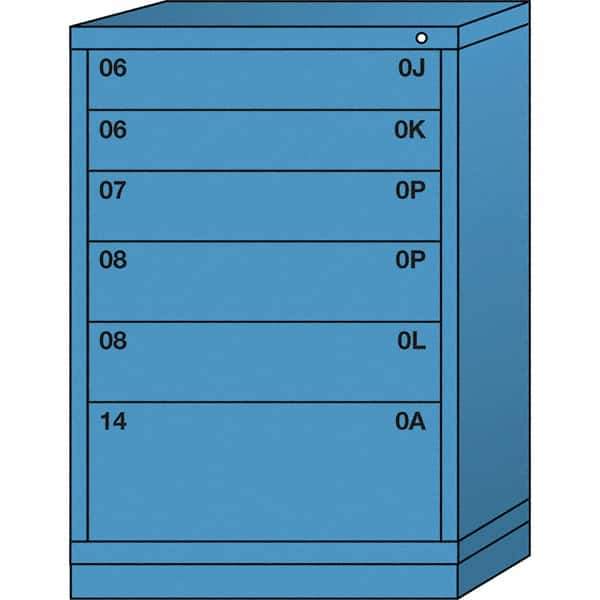 Lyon - 6 Drawer, Standard Counter - Multiple Drawer Access Cabinet - Steel, 30" Wide x 28-1/4" Deep x 44-1/4" High, Wedgewood Blue - Industrial Tool & Supply