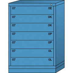 Lyon - 7 Drawer, Standard Counter - Single Drawer Access Cabinet - Steel, 30" Wide x 28-1/4" Deep x 44-1/4" High, Wedgewood Blue - Industrial Tool & Supply