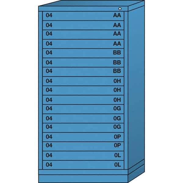 Lyon - 17 Drawer, Standard Eye-Level - Single Drawer Access Cabinet - Steel, 30" Wide x 28-1/4" Deep x 59-1/4" High, Wedgewood Blue - Industrial Tool & Supply