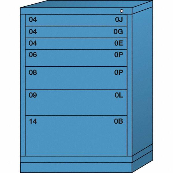 Lyon - 7 Drawer, Standard Counter - Single Drawer Access Cabinet - Steel, 30" Wide x 28-1/4" Deep x 44-1/4" High, Wedgewood Blue - Industrial Tool & Supply
