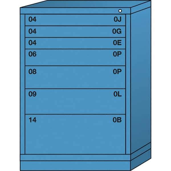 Lyon - 7 Drawer, Standard Counter - Multiple Drawer Access Cabinet - Steel, 30" Wide x 28-1/4" Deep x 44-1/4" High, Wedgewood Blue - Industrial Tool & Supply