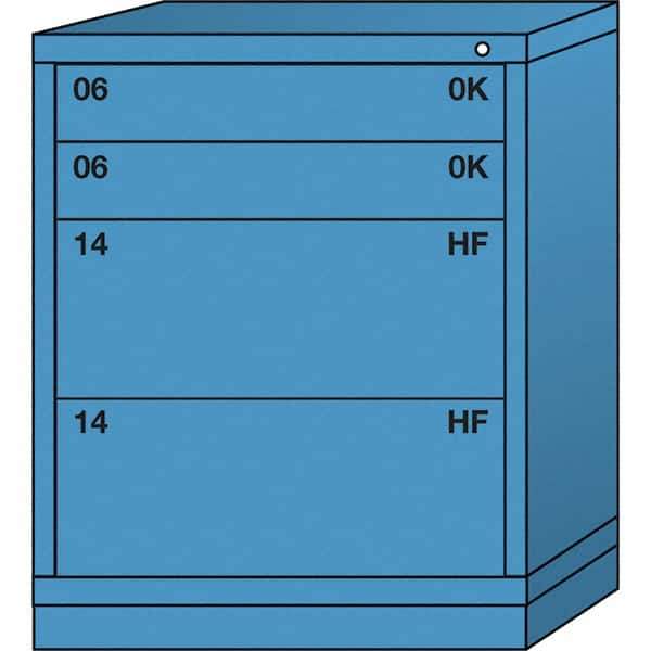 Lyon - 4 Drawer, Standard Mid-Range - Single Drawer Access Cabinet - Steel, 30" Wide x 28-1/4" Deep x 37-15/79" High, Wedgewood Blue - Industrial Tool & Supply