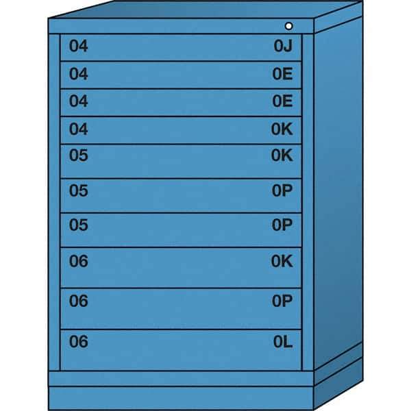 Lyon - 10 Drawer, Standard Counter - Single Drawer Access Cabinet - Steel, 30" Wide x 28-1/4" Deep x 44-1/4" High, Wedgewood Blue - Industrial Tool & Supply