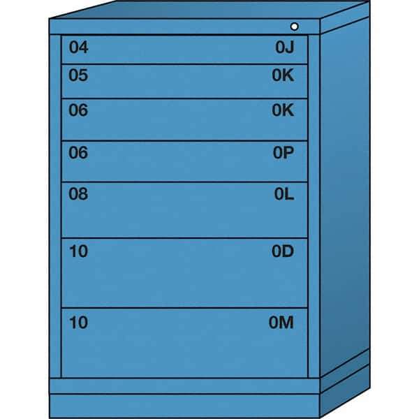 Lyon - 7 Drawer, Standard Counter - Single Drawer Access Cabinet - Steel, 30" Wide x 28-1/4" Deep x 44-1/4" High, Wedgewood Blue - Industrial Tool & Supply
