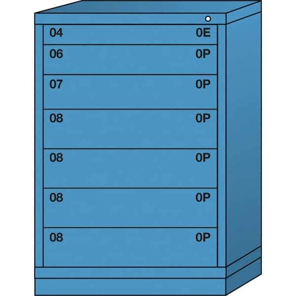 Lyon - 7 Drawer, Standard Counter - Multiple Drawer Access Cabinet - Steel, 30" Wide x 28-1/4" Deep x 44-1/4" High, Wedgewood Blue - Industrial Tool & Supply