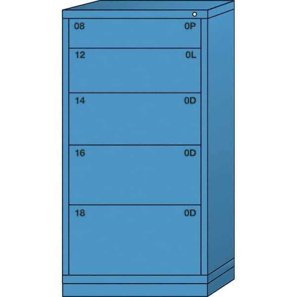 Lyon - 5 Drawer, Standard Eye-Level - Single Drawer Access Cabinet - Steel, 30" Wide x 28-1/4" Deep x 59-1/4" High, Wedgewood Blue - Industrial Tool & Supply