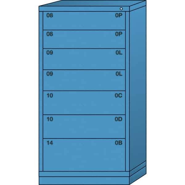 Lyon - 7 Drawer, Standard Eye-Level - Single Drawer Access Cabinet - Steel, 30" Wide x 28-1/4" Deep x 59-1/4" High, Wedgewood Blue - Industrial Tool & Supply