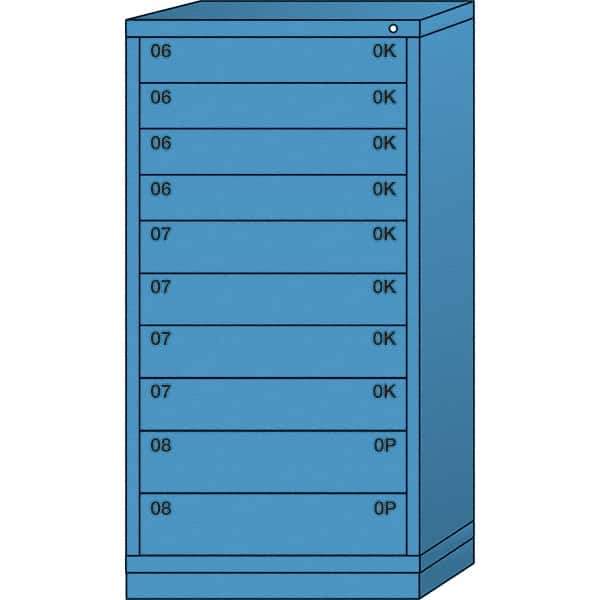 Lyon - 10 Drawer, Standard Eye-Level - Single Drawer Access Cabinet - Steel, 30" Wide x 28-1/4" Deep x 59-1/4" High, Wedgewood Blue - Industrial Tool & Supply