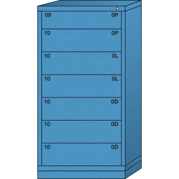 Lyon - 7 Drawer, Standard Eye-Level - Single Drawer Access Cabinet - Steel, 30" Wide x 28-1/4" Deep x 59-1/4" High, Wedgewood Blue - Industrial Tool & Supply
