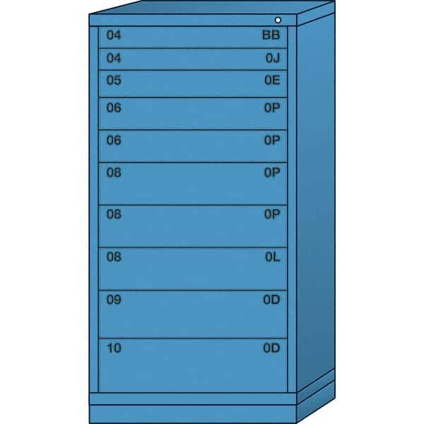 Lyon - 10 Drawer, Standard Eye-Level - Single Drawer Access Cabinet - Steel, 30" Wide x 28-1/4" Deep x 59-1/4" High, Wedgewood Blue - Industrial Tool & Supply