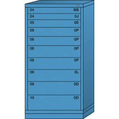 Lyon - 10 Drawer, Standard Eye-Level - Single Drawer Access Cabinet - Steel, 30" Wide x 28-1/4" Deep x 59-1/4" High, Wedgewood Blue - Industrial Tool & Supply