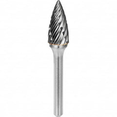 SGS Pro - 3/8" Cut Diam, 1/4" Shank Diam, Tungsten Carbide Steel Cut Pointed Tree Burr - Industrial Tool & Supply