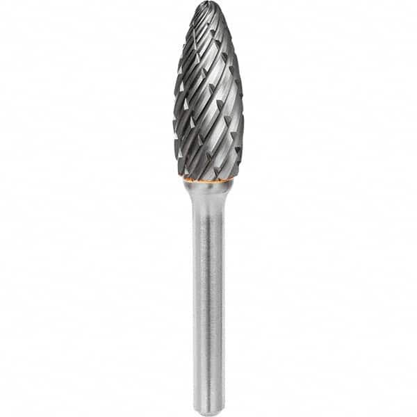 SGS Pro - 1/2" Cut Diam, 1/4" Shank Diam, Tungsten Carbide Steel Cut Flame Burr - Industrial Tool & Supply