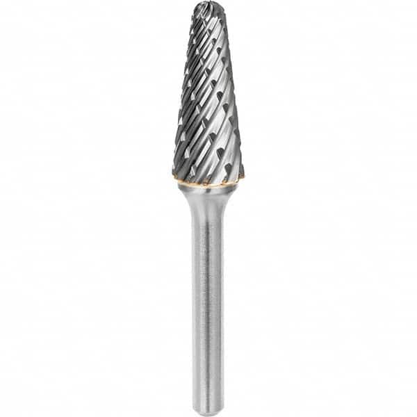 SGS Pro - 3/8" Cut Diam, 1/4" Shank Diam, Tungsten Carbide Steel Cut Ball Nose Cone Burr - Industrial Tool & Supply