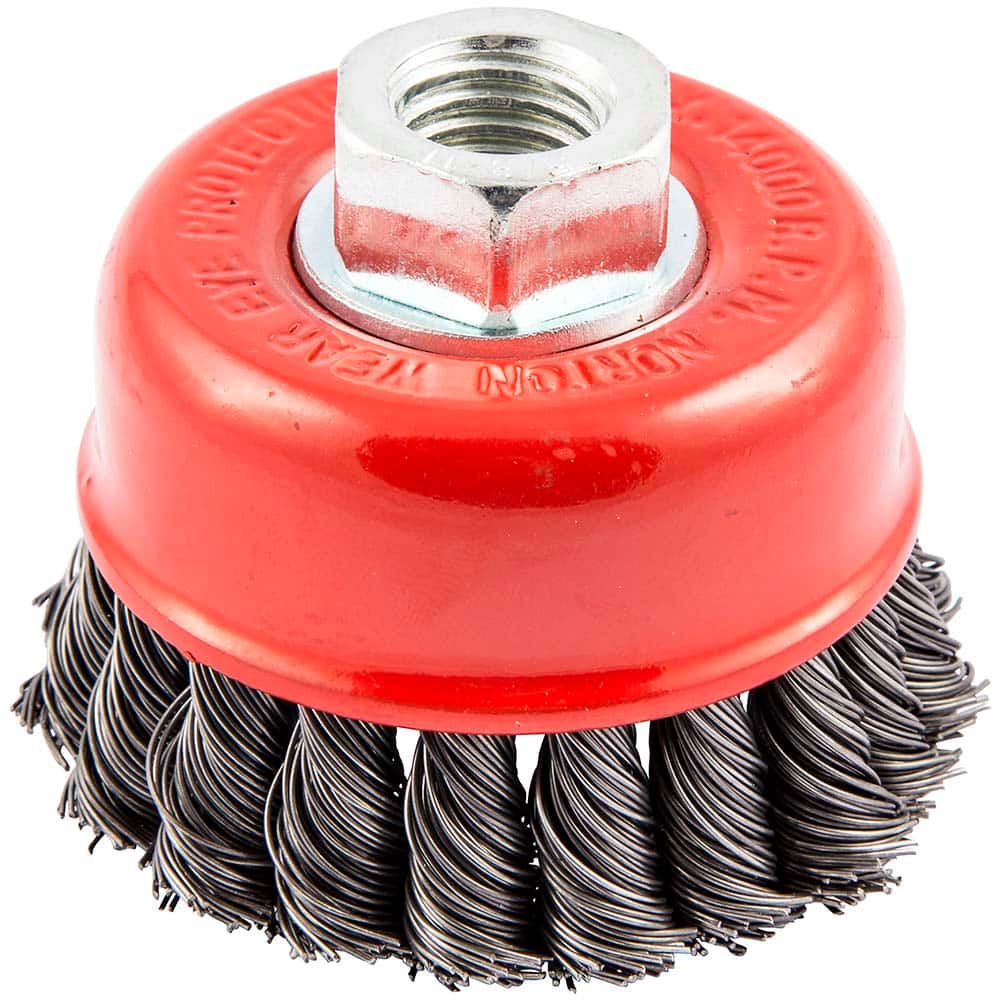 Norton - 2-3/4" Diam 5/8-11 Threaded Arbor Carbon Steel Fill Cup Brush - Industrial Tool & Supply