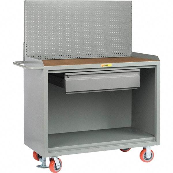 Little Giant - 3,600 Lb Capacity, 2 Shelf, 1 Drawer Mobile Bench Cabinet with Pegboard Panel - 53" Wide x 24" Deep x 43" High, Steel - Industrial Tool & Supply